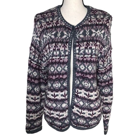 Vintage Gallagher Fair Isle Cottagecore, Grandmacore Cotton Cardigan Sweater - Picture 1 of 14